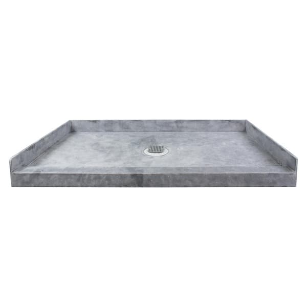 Transolid Ready to Tile 34 in. L x 60 in. W Single Threshold Alcove Shower Pan Base with a Center Drain in Dark Grey