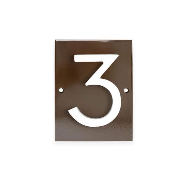Horizontal Floating Modern Address Plaque (4 in. Numbers-1 Character)-Roman Bronze/White