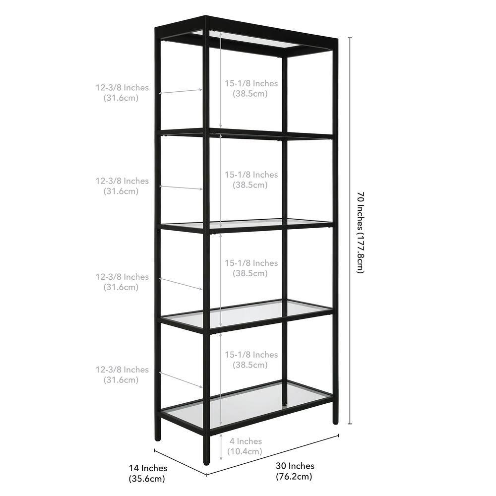 Alexis 70'' High Blackened Bronze Bookcase with Tempered Glass Shelves