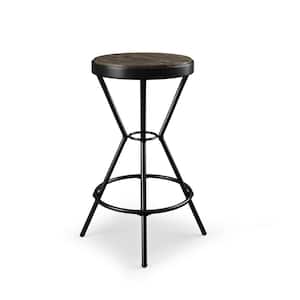 Lure Lake 24 in. Black Backless Steel Frame Bar Stool with Wooden Seat