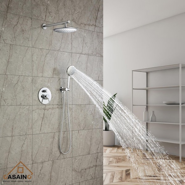 5-Spray Patterns 9.5 in. Wall Mount Dual Shower Heads in Spot Resist Chrome