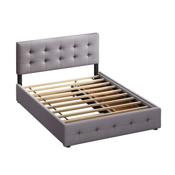 Z-joyee 64.5 in. W Gray Wood Frame Queen Platform Bed With Trundle