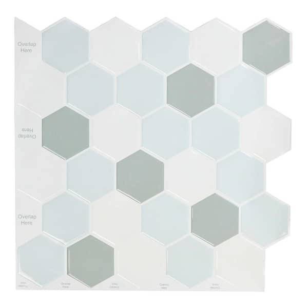 11.8 in. x 11.8 in. x 0.04 in. Gray Peel and Stick Mosaic Tile, Vinyl Hexagon Backsplash Tiles (10-Pieces)
