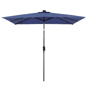 9 ft. x 7 ft. Rectangular Market Solar Lighted Patio Umbrella in Navy