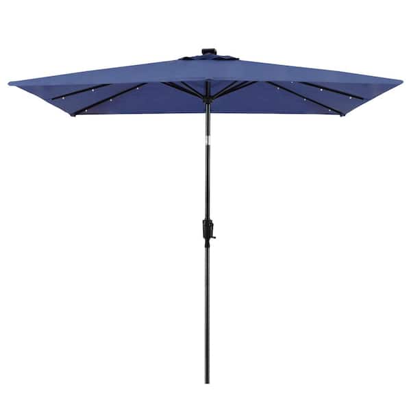 Sun-Ray 9 ft. x 7 ft. Rectangular Market Solar Lighted Patio Umbrella in Navy