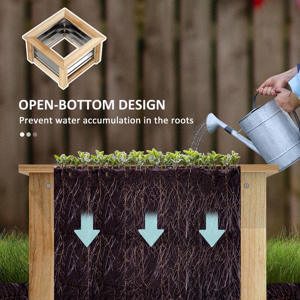 Natural Fir Wood and Galvanized Steel Planter with Trellis