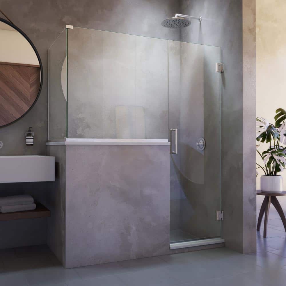 Unidoor Plus 60" Black Frameless Hinged Shower Enclosure with Clear Glass