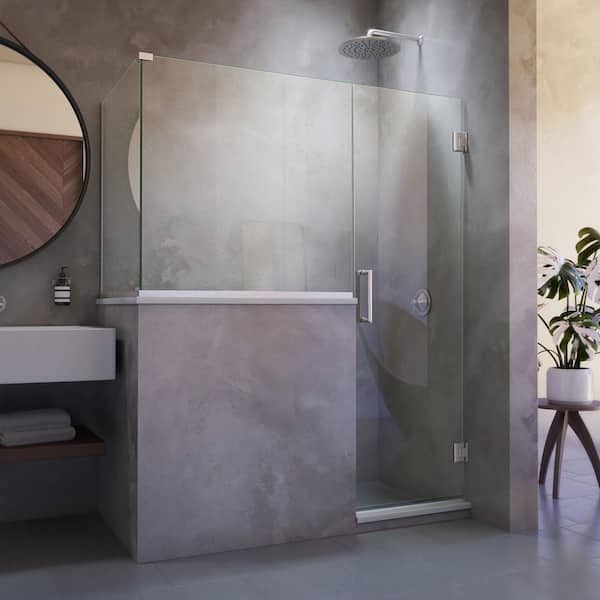 DreamLine Unidoor Plus 59 in. W x 30-3/8 in. D x 72 in. H Frameless Hinged Shower Enclosure in Brushed Nickel