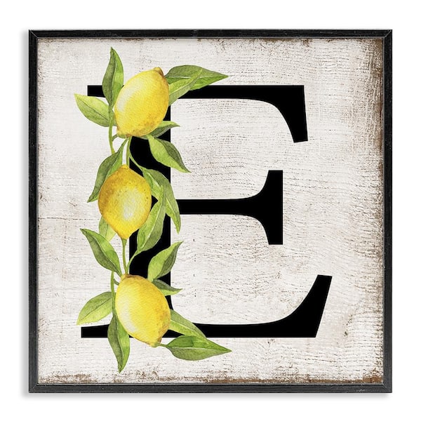 Stupell Industries E with Lemon Letter by Creatif Belle Black Framed Food Giclee Art Print 12 in. x 12 in.