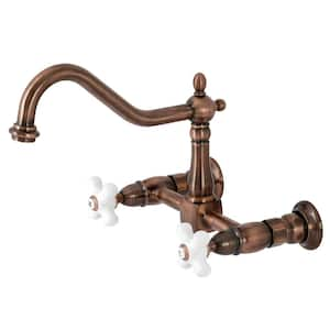 Heritage 2-Handle Wall-Mount Kitchen Faucet in Antique Copper