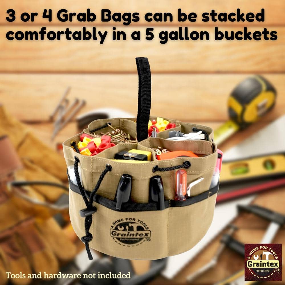 Khaki Canvas 10" Tool Grab Bag with Drawstring Closure