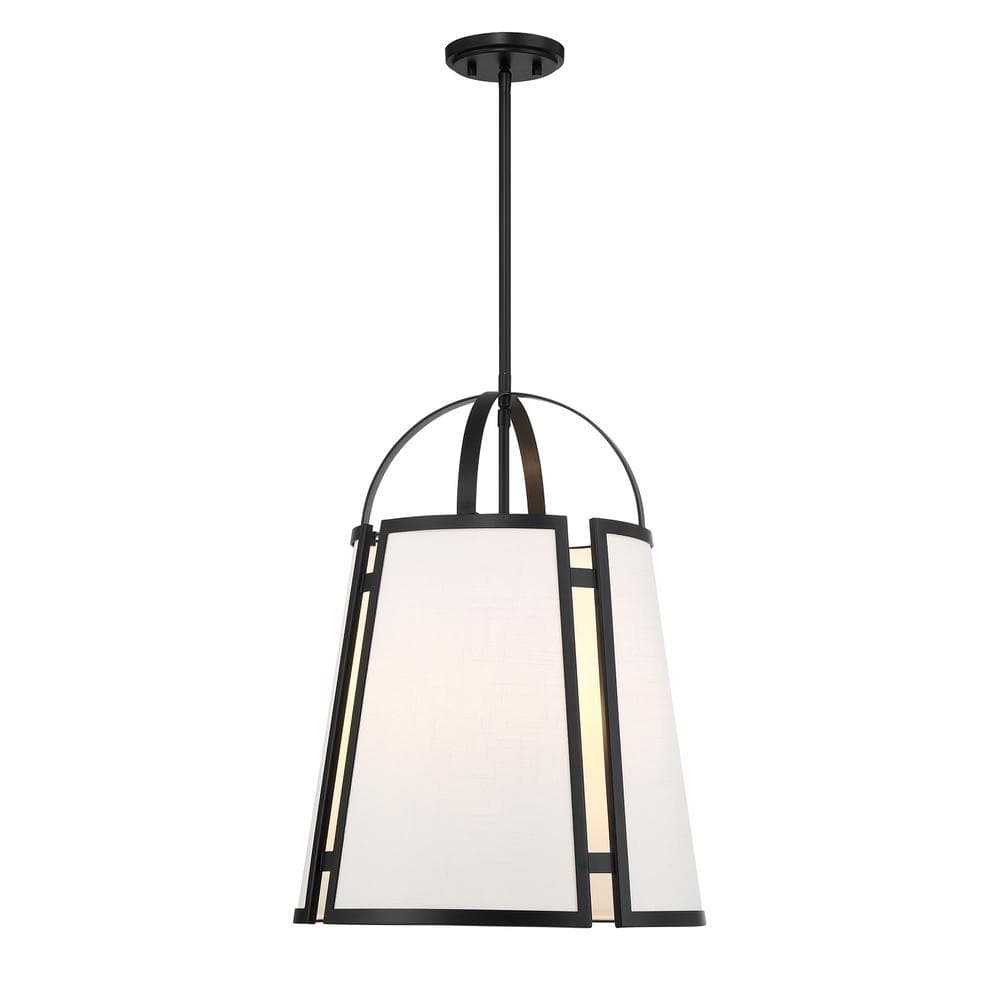 Matte Black 4-Light Pendant with White Linen Shade