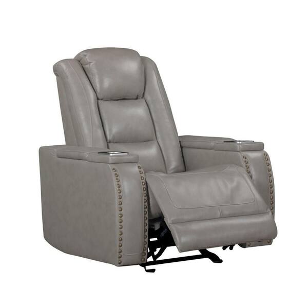 Benjara Luxe Light Gray Faux Leather Glider Recliner Chair