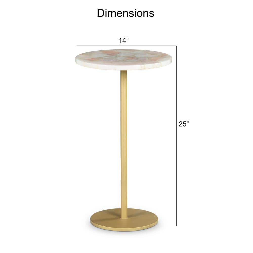 Rosie Round Rose Quartz and Brass Chairside Table