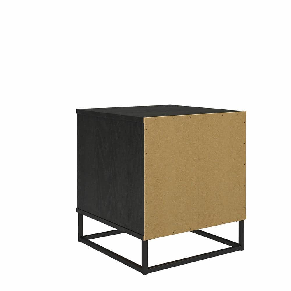 Coastal Charm Black Oak & Faux Rattan Nightstand with Drawer