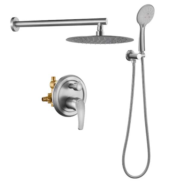 Single Handle 1.8 GPM 5-Spray High Pressure Shower Faucet with 10 in. Rain Shower Head in Brushed Nickel