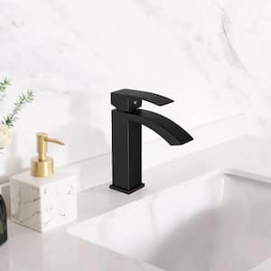 Waterfall Single Handle Bathroom Faucet, Balck Single Hole Bathroom Sink Faucet in Matte Black