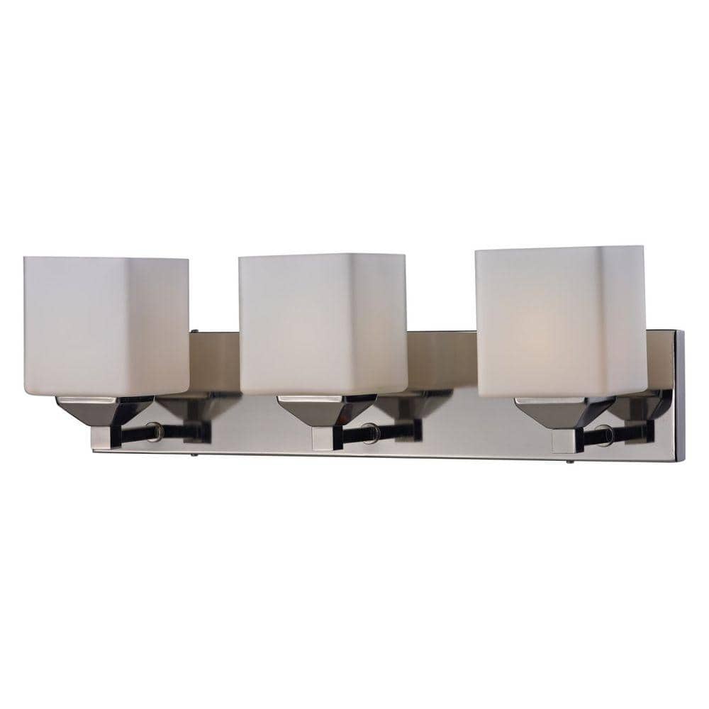 Quube Chrome 3-Light Vanity with Opal Shades