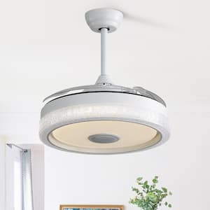 42 in. Indoor White Modern LED Ceiling Fan with Remote and Smart APP Control, 3 Retractable ABS Blades