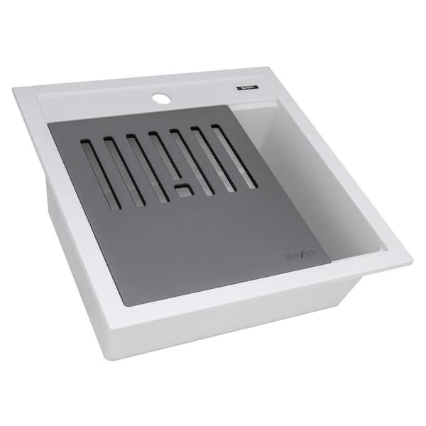 Ruvati epicube 20 in. Drop-in Topmount Wet Bar Prep Sink in Matte White Granite Composite