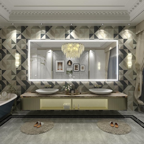 77 in. W x 36 in. H Rectangular Frameless 192 LEDs/m Front Lighted Anti-Fog Tempered Glass Wall Bathroom Vanity Mirror