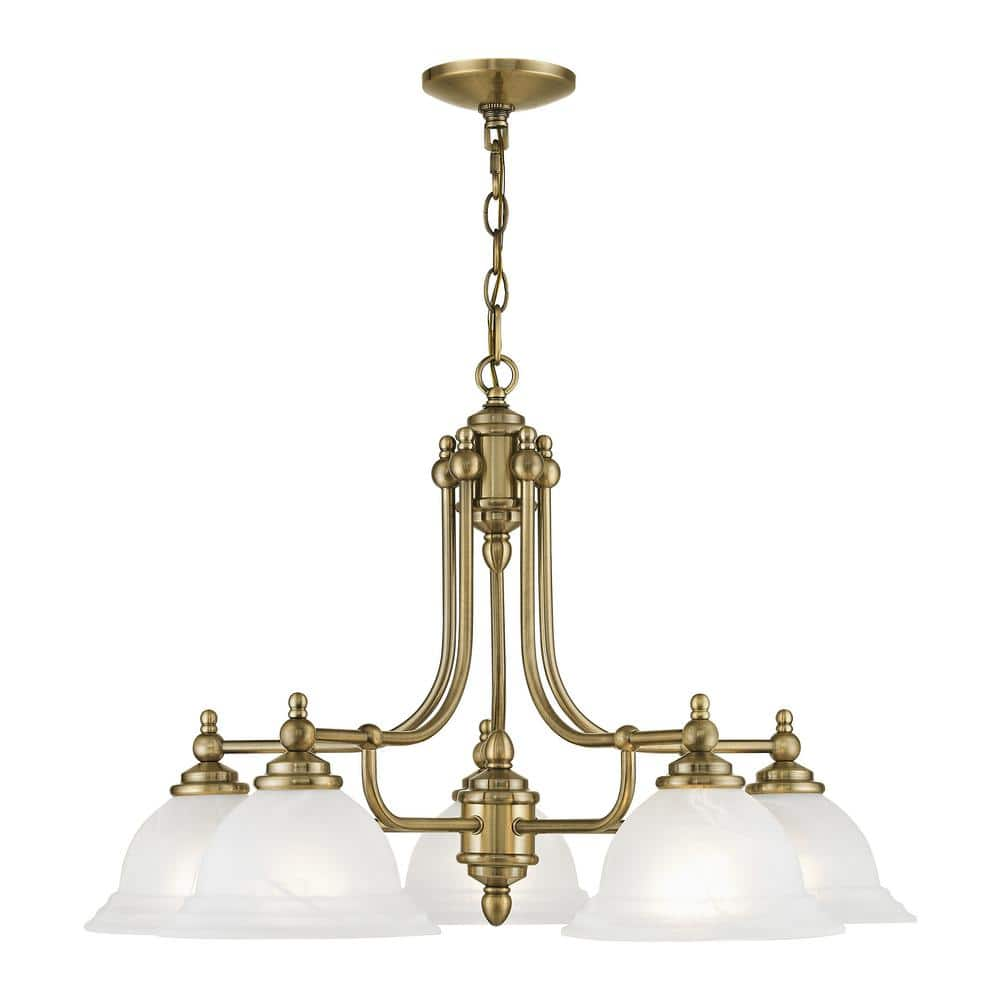 Livex Lighting North Port 5 Light Antique Brass Chandelier 4255-01 - The  Home Depot