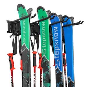 Wall-Mounted Ski Rack with 4-Adjustable Hooks