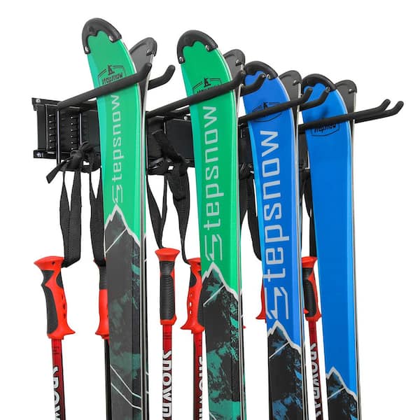RAXGO Ski Rack, Ski Wall Mount Holds 4 Pairs of Skis and Skiing Poles or Snowboard