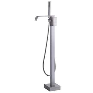 1-Handle Free Standing Tub Faucet with Hand Shower in Brushed Nickel