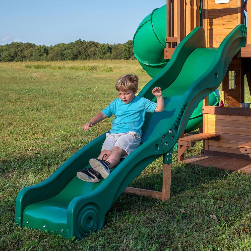 Cedar Cove Wooden Swing Set with Dual Slides and Swings