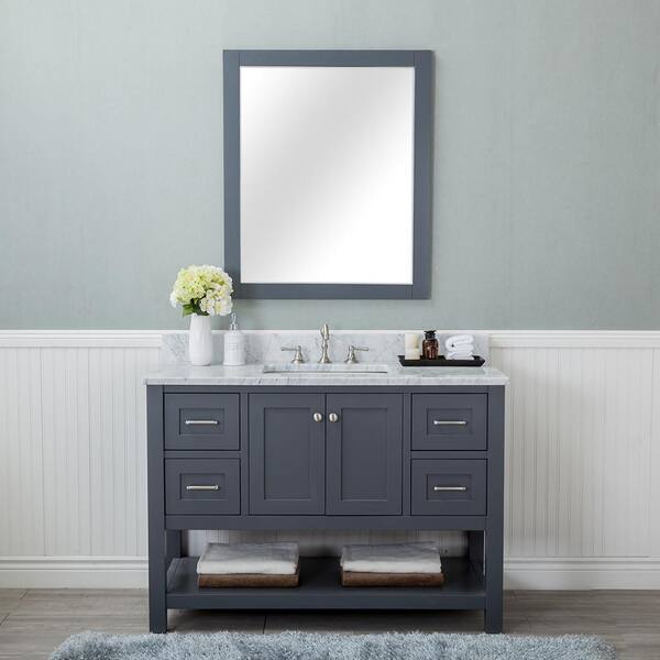 null Wilmington 48 in. W x 22 in. D Vanity in Gray with Marble Vanity Top in White with White Basin and Mirror