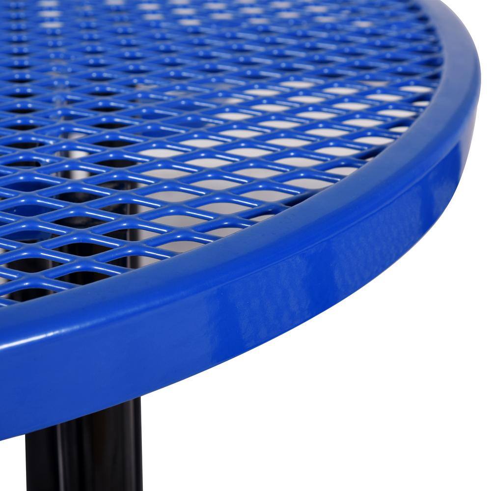46 in. Blue Round Steel Outdoor Picnic Table with Benches