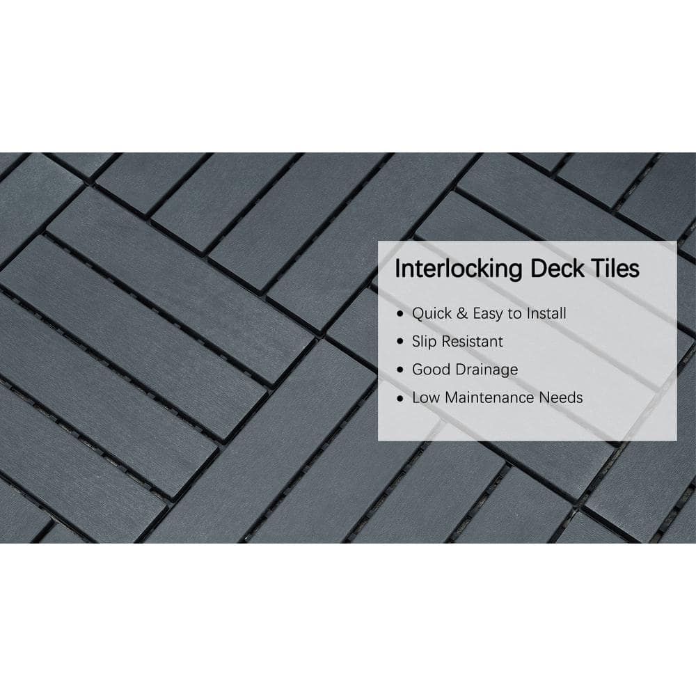 Gray 12'' x 12'' Plastic Interlocking Outdoor Deck Tiles