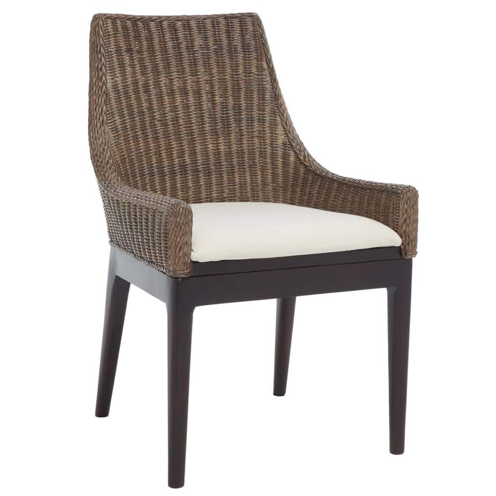 Zen Coastal Cream Woven Accent Chair with Mahogany Legs