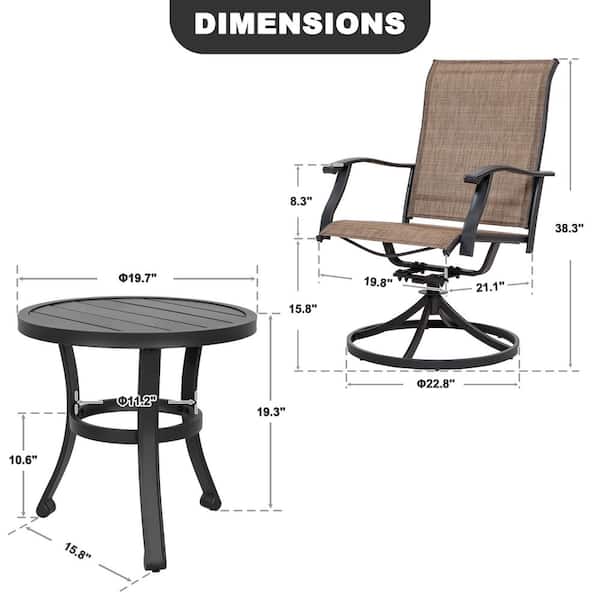 3-Piece Steel Round Outdoor Patio Bistro Set in Brown