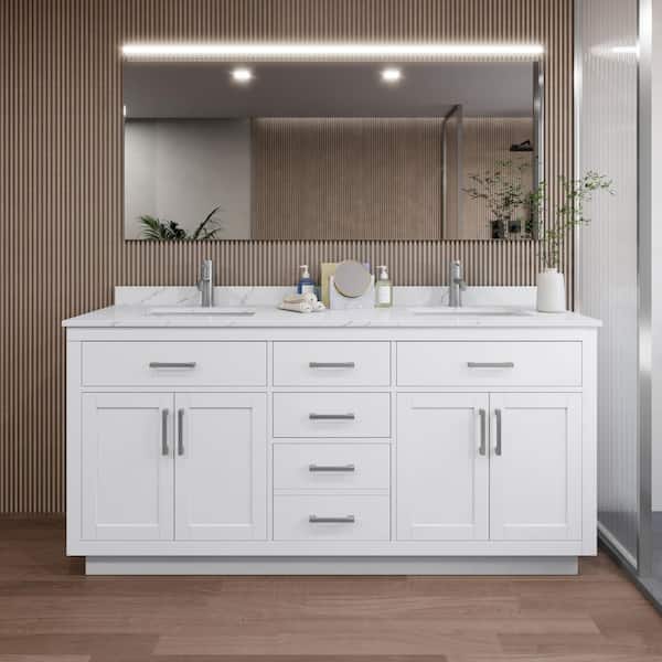 Wyndham Collection Beckett TK 72 in. W x 22 in. D x 35 in. H Double Sink Bath Vanity in White with Brushed Nickel Trim Giotto Quartz Top