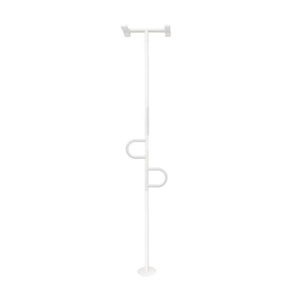 Double Handle Floor to Ceiling Grab Bar, Adjustable 7 ft. to 9ft.-6 in. Tall, Tension Mounted Transfer Pole in White