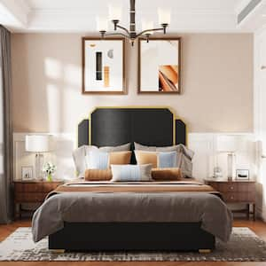 Black Wood Frame Queen Platform Bed with 59.06 in. Headboard, No Box Spring Needed