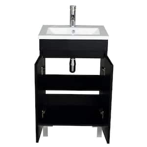 20 in. W x 16 in. D x 31.5 in. H Single Sink Freestanding Bathroom Vanity in Black with White Top and Faucet