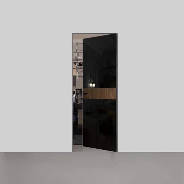 30 in. x 80 in. Unassembled Left-Hand/Inswing Solid Core Sahara Black Flush Mount Hidden Door with Black Hinge Finish