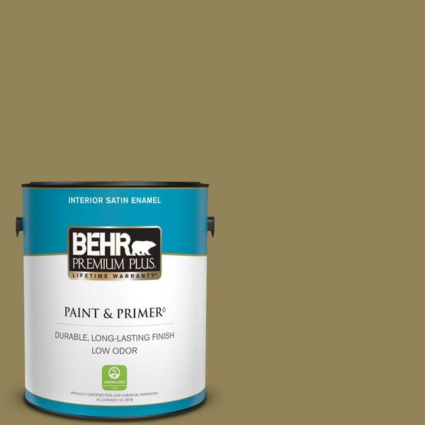 BEHR PREMIUM PLUS 1 gal. #S330-6 Dash of Oregano Satin Enamel Low Odor Interior Paint & Primer