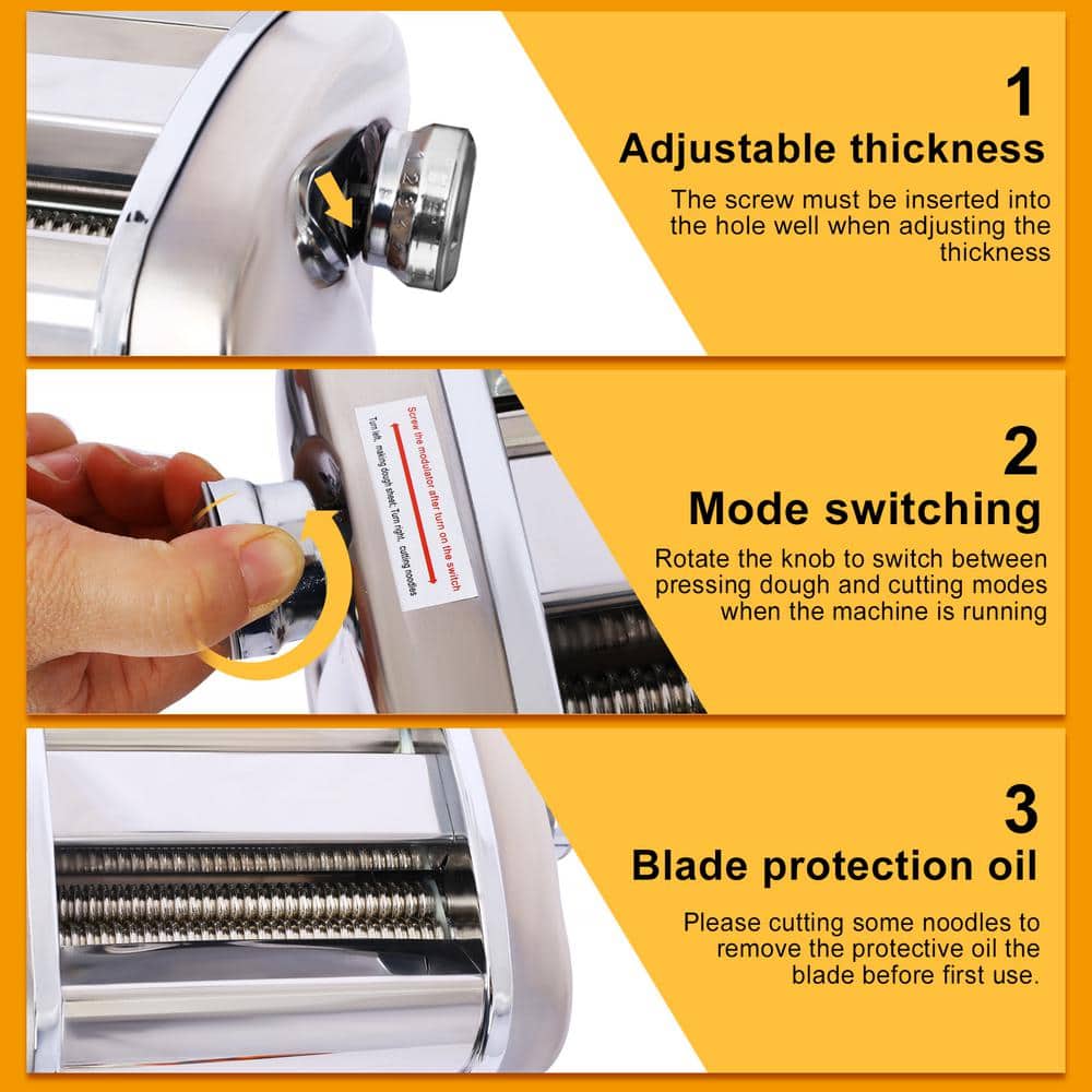Silver Stainless Steel Electric Pasta Maker with Adjustable Thickness