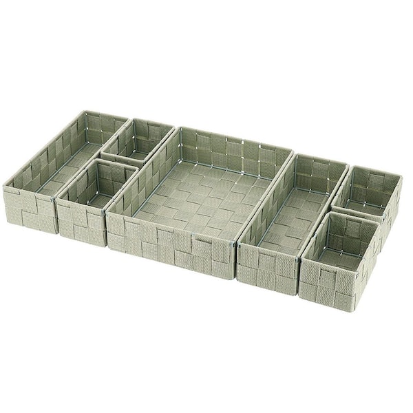 Braided 10.5 in. W x 2.5 in. H x 8 in. D Stackable Polyester 7-Drawer Organizer Divider Set Sage Green