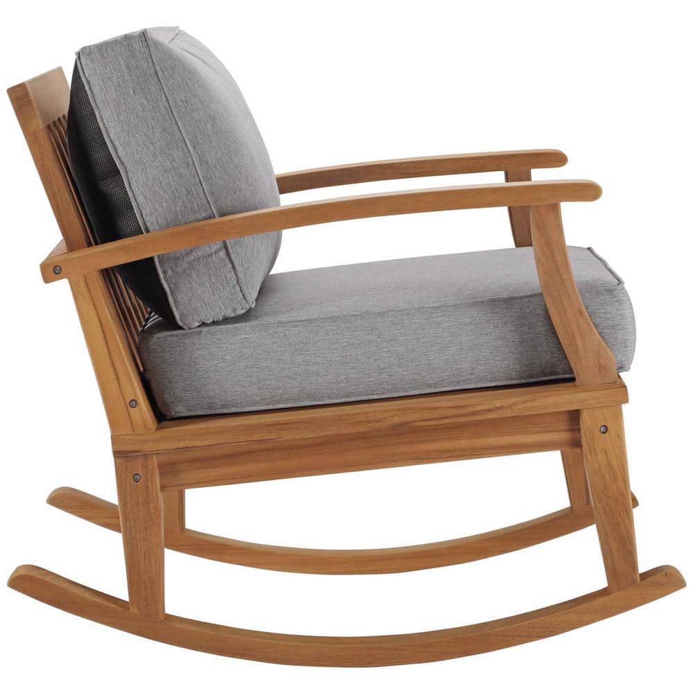 Natural Gray Teak Wood Outdoor Rocking Chair with Cushions