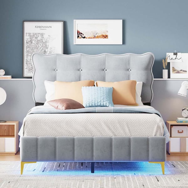 wetiny Gray Full Platform Bed