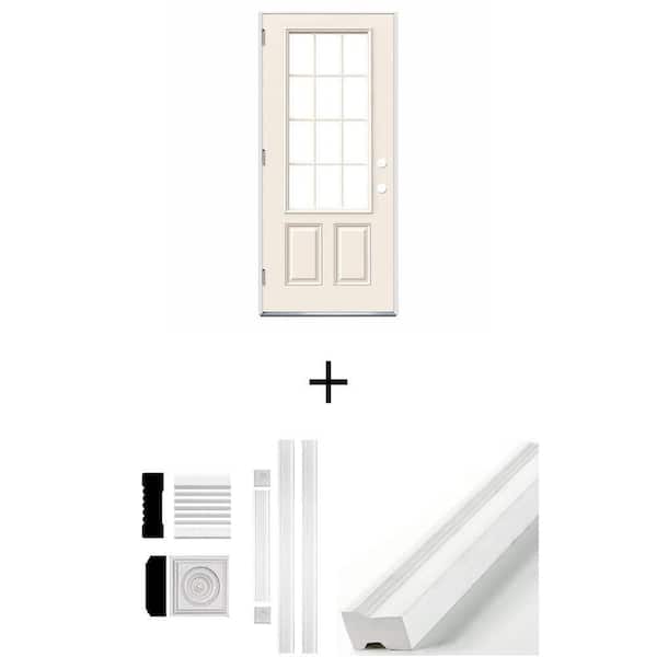 36 in. x 80 in. Steel Outswing Door, 3/4 in. MDF Casing (96 in. 5-Pack) and 1-1/4 in. x 2 in. PVC Brick Mould Set Combo