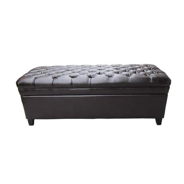Pu Leather Storage Bench, Tufted Brown Leather Storage Ottoman