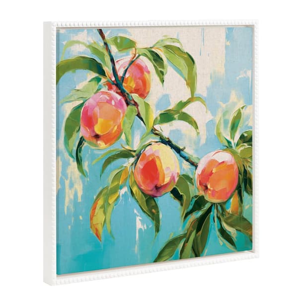 Kate and Laurel Sylvie Peach Tree 1-Piece White Framed Canvas Art Print, 22.00 in. x 22.00 in.