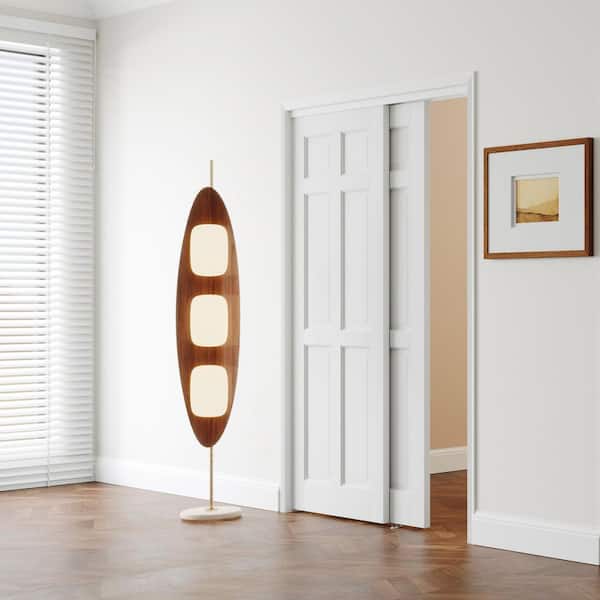 60 in. x 80 in. MDF, Hollow Core, White, Painted Double 6-Panel Sliding Door with All Hardware