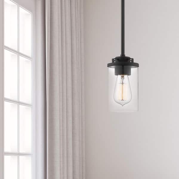 Designers Fountain - Jedrek 60-Watt 1-Light Black Industrial Mini Pendant Light with Clear Glass Shade and No Bulbs Included